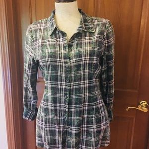 Plaid flannel button top